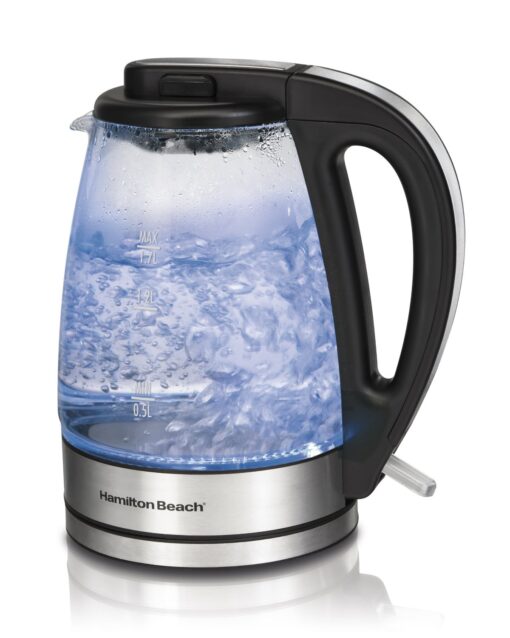 1.7L ELECTRIC GLASS KETTLE (BLACK & SILVER) HAMILTON BEACH