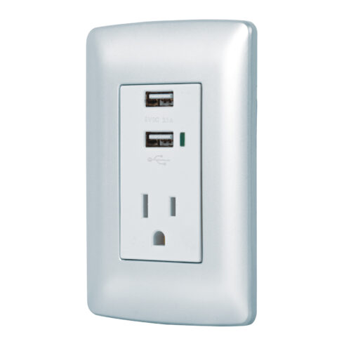 VOLTECK SINGLE RECEPTACLE WITH 2 USB PORT (WHITE) (OSLO LINE)